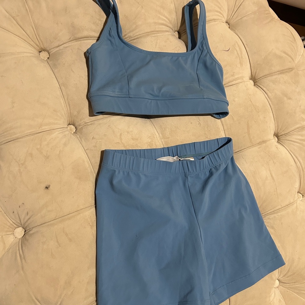 Blue Sports Bra and Shorts Set